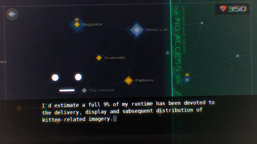 Mappa stellare di DATA WING con i nodi delle missioni e una riga di dialogo