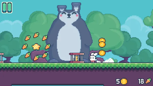 Livello di Yeah Bunny 2 con il coniglio che corre fra piattaforme colorate